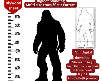 Digital paper silhouette template , life size Bigfoot , yeti, 8 ft sasquatch Silhouette Stencil Template bundle , Printable Trace Cutout PDF