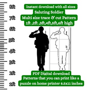 Modèle de soldat saluant, découpe de la silhouette d'affichage de cour, lot de modèles de pochoir, jour du souvenir, anciens combattants imprimable Trace découpe PDF