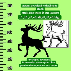 life size 1-8ft Reindeer silhouette Template Printable trace and Cut Christmas Silhouette Decor Stencils.PDF woodworking pattern yard cutout