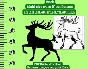 life size 1-8ft Reindeer silhouette Template Printable trace and Cut Christmas Silhouette Decor Stencils.PDF woodworking pattern yard cutout