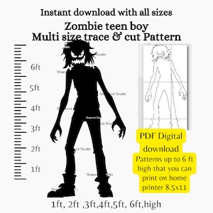 4ft 5ft 6ft Zombie teenage boy silhouette, yard art pattern digital print and cut stencil, woodcraft file, halloween outdoor lawn decor