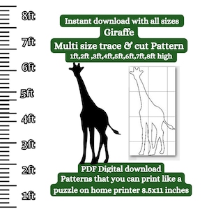 Silhouette de girafe grandeur nature pdf Modèle de motif numérique, trace imprimable et pochoirs découpés. Motif de menuiserie, décoration de fête Jungle Safari