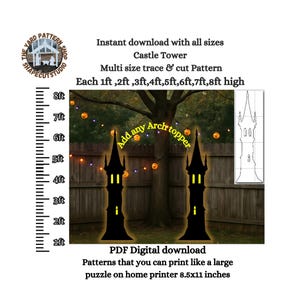 Gothic Castle Tower Arch-patroon, afdrukbare pdf-sjabloon, houtbewerkingsstencil, digitale werfkunst stencilbundel partij achtergrond standee prop