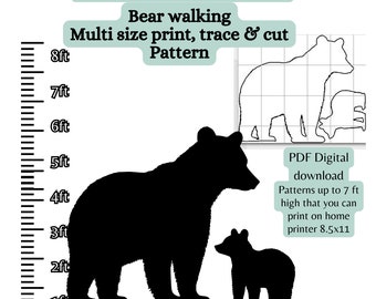 Life size 1ft to 7ft high Mama & baby bear cub silhouette Printable trace and Cut Templates, Stencil PDF woodworking pattern, scrollsaw
