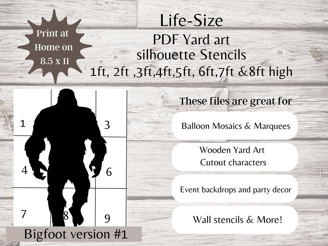Life Size Sasquatch Template, PDF Stencil, Printable Large Digital