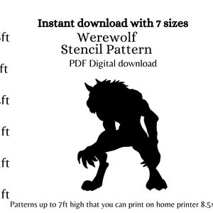 1ft-7ft Werewolf Template , halloween pdf template ,Printable trace and Cut Halloween Silhouette Decor , digital Stencils , porch sign