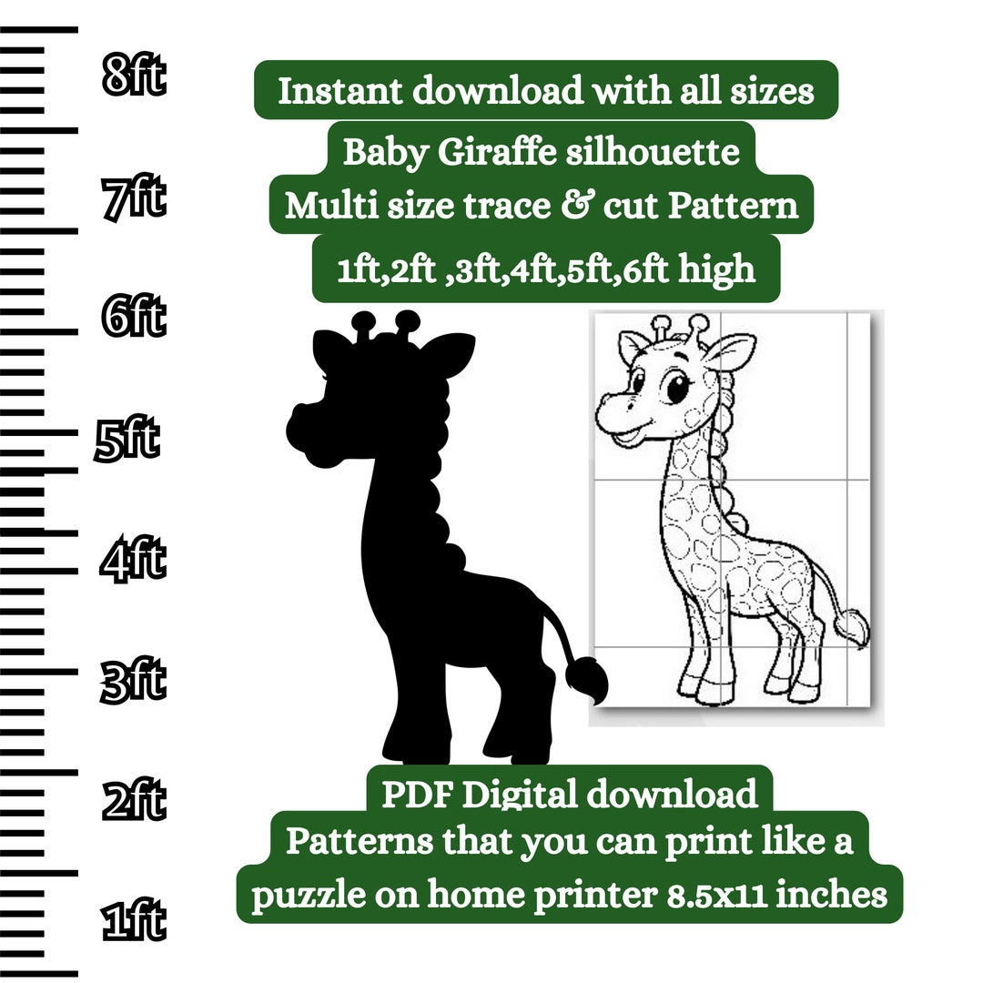 Baby Giraffe Silhouette Pdf Digital Pattern Template ,printable Trace ...
