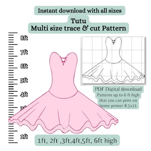 Patrón de vestido de tutú de ballet de tamaño natural, plantilla en PDF, para imprimir, trazar y cortar, silueta recortada en cartón, plantilla digital, utilería teatral