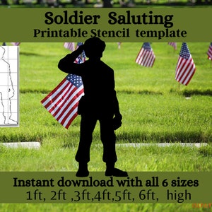 Salutierender Soldatenmuster, Hofanzeige Silhouettenausschnitt, Schablonenpaket, Erinnerungstag, veteranen druckbare Ablaufverfolgungsausschnitt-PDF