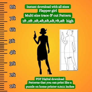 Plantilla PDF con patrón de Flapper en tamaño real, para imprimir, calcar y cortar, silueta del Gran Gatsby, plantilla digital, teatro, locos años 20 y sucios años 30