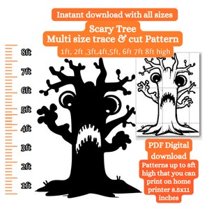 1 - 8ft funny tree Monster PDF template ,Printable trace and Cut Halloween Silhouette Decorations Templates, Stencil . Halloween lawn decor
