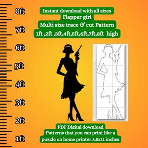 Plantilla PDF con patrón de Flapper en tamaño real, para imprimir, calcar y cortar, silueta del Gran Gatsby, plantilla digital, teatro, locos años 20 y sucios años 30