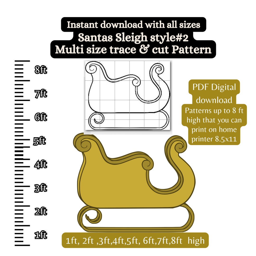 Life Size Santa Sleigh Pattern PDF Template ,printable Trace and Cut Life Size Santa Sleigh Pattern PDF Template ,printable Trace and Cut