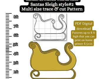 Lebensgröße Weihnachtsschlittenmuster PDF-Vorlage, druckbare Verfolgung und Schnitt, Weihnachtssilhouette-Vorlage, Schablonen, Weihnachtsdekorationen M2
