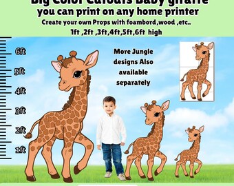 DIY big color cutout decor Baby Giraffe prop pdf Digital pattern template ,Printable trace and Cut Stencil,woodworking pattern, Safari party