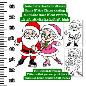 Święty Mikołaj i pani Claus na łyżwach, wydrukuj i wytnij szablon pdf, wystawa sztuki ogrodowej, szablon do obróbki drewna sylwetkowego, fantastyczne miasto
