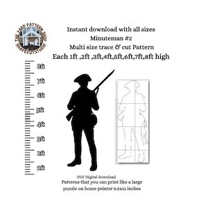 Minuteman pattern cutout yard display Silhouette transfer, Stencil Template bundle , Revolutionary War Printable Trace &Cut PDF diy 6ft 7ft