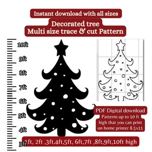 5 pies 6 pies 7 pies 8 pies 9 pies 10 pies Patrón de plantilla de árbol de Navidad gigante, plantilla de impresión y corte en pdf, silueta de Navidad, bosque, accesorio de escenario de teatro