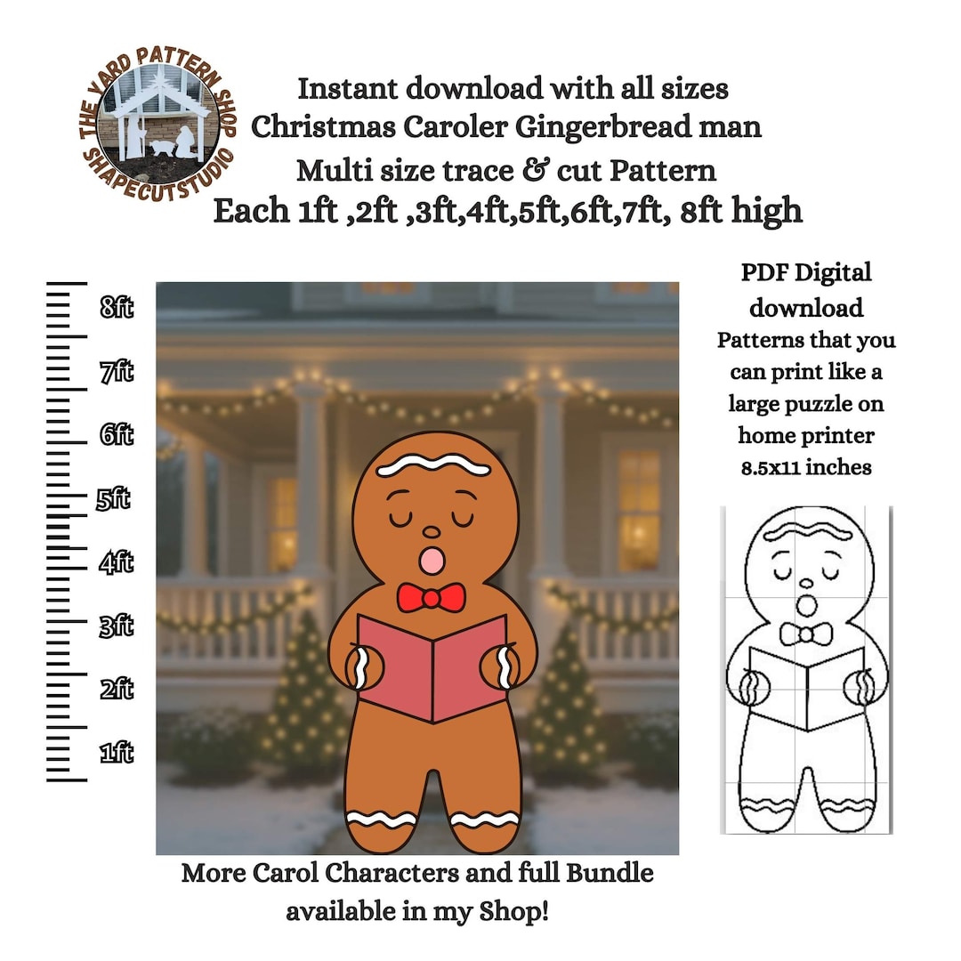 5ft 6ft Gingerbread Man Pattern PDF Template ,printable Trace and Cut ...