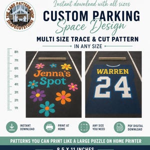 Custom Parking spot PDF pattern stencil, print trace and cut digital stencil,  any size , Diy high school senior parking design, VBS