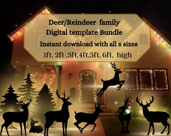 Life size Reindeer herd silhouette bundle PDF template ,Print trace and Cut, large pdf Stencils, Christmas lawn decorations , diy yard art