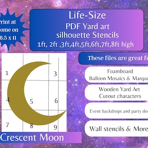 Luna, nubes y estrellas (1,5 m, 1,8 m, 2,1 m, 2,4 m), silueta, plantilla digital imprimible, arte para jardín, forma de pastel de pañales