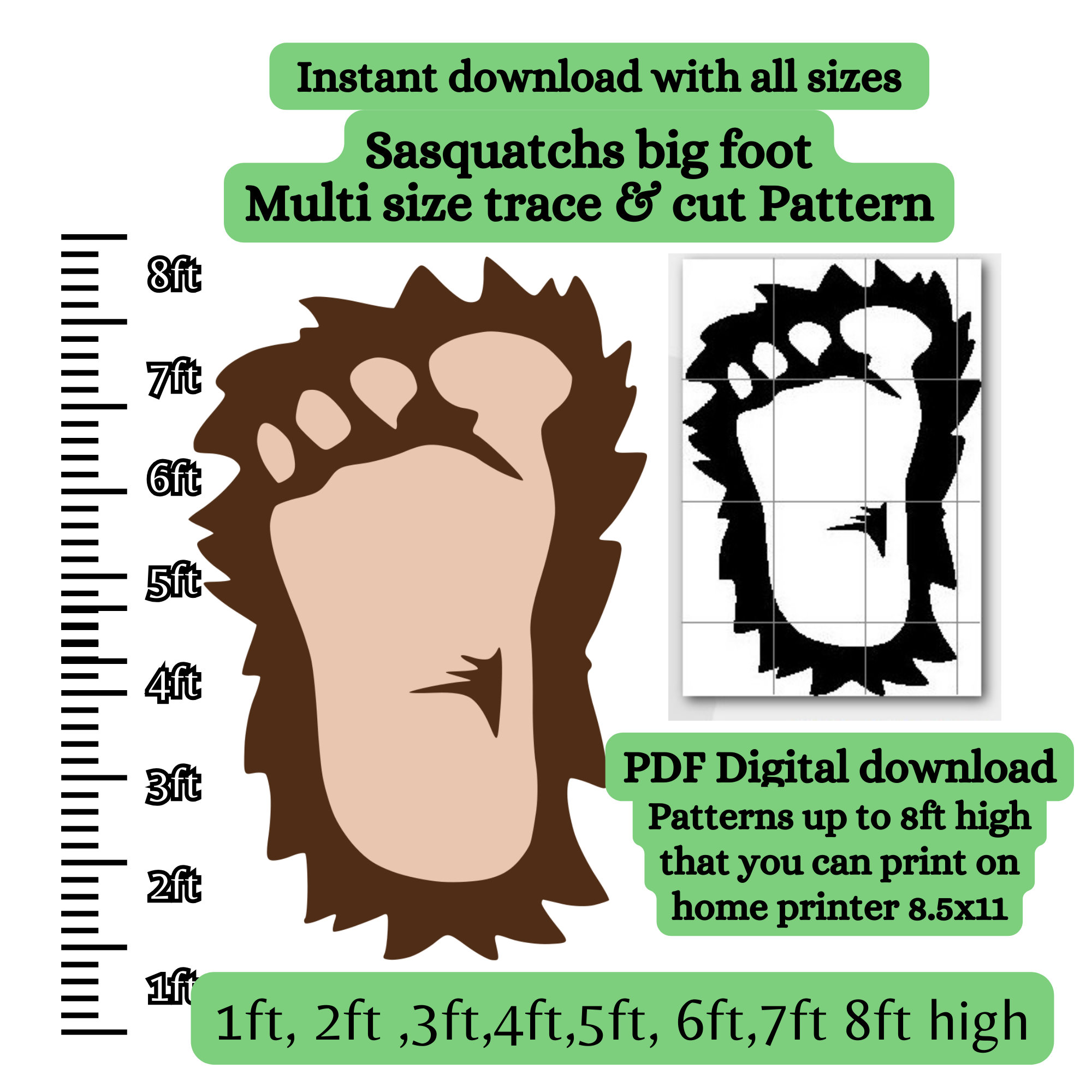 1ft -8ft Bigfoot Footprint Cutout Pattern,scroll Saw, Sasquatch
