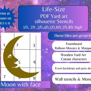 Patrón de plantilla pdf de silueta de cara de hombre de 1 a 8 pies, estrellas de nube lunar, imprimir y cortar, trazar y cortar plantilla digital, baby shower