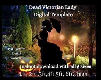 Halloween silhouette, pdf template pattern,  Victorian ghost lady, haunted house, halloween window silhouette decal zombie woman, ghoul