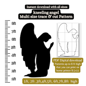 Ángel rezando de 5 pies, 6 pies y 7 pies, plantilla de silueta navideña, pdf de arte de jardín, patrón de carpintería imprimible, exhibición de escena de pesebre de Natividad