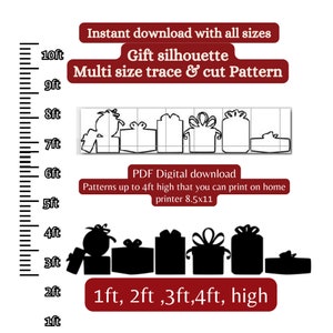 Plantilla PDF con silueta de caja de regalo de Navidad de 1 a 5 pies, trazado y corte imprimible, plantilla digital, utilería teatral, recortes de sierra de calar