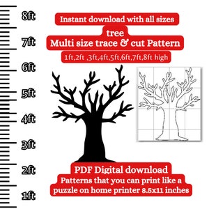 Plantilla PDF de tronco de árbol con globos de 1 pie, 3 pies, 4 pies, 5 pies, 6 pies y 8 pies, plantilla para imprimir, trazar y cortar, plantilla para baby shower, plantillas, decoraciones de césped forestal