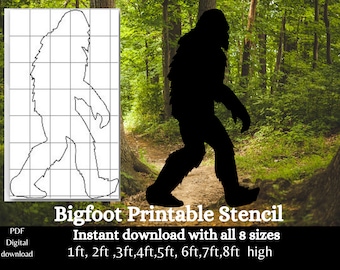 Digital paper silhouette template , life size Bigfoot ,  8 ft sasquatch Silhouette Stencil Template bundle , Printable Trace Cutout PDF