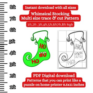 Grillig kerstsokpatroon, print traceren en knippen digitaal stencil, pdf-patroon, tuinkunst kerstsilhouet houtbewerking knipsel, Hohoho