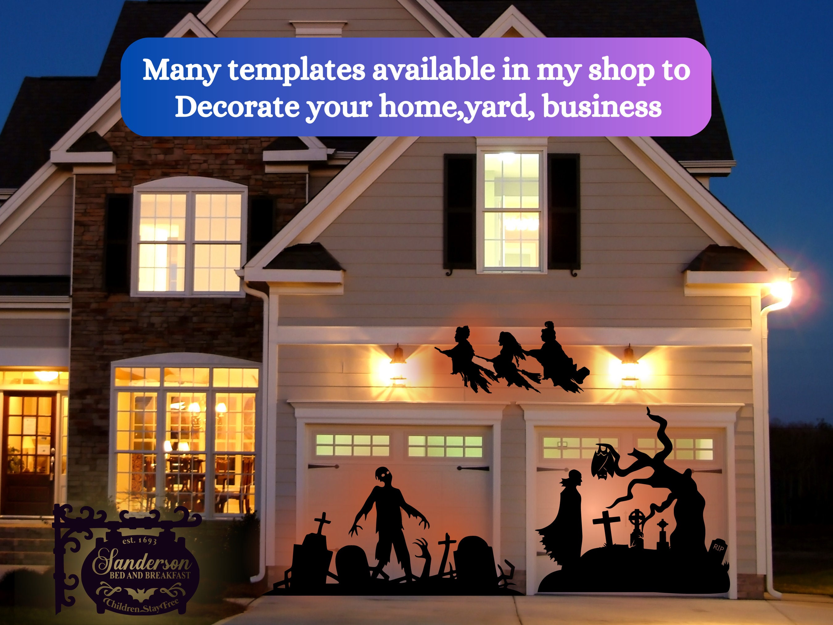 6ft Garage Door Silhouette Template Halloween Scene Etsy