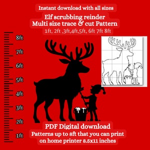 Astas de reno de limpieza de elfo de 1 pie y 8 pies, patrón ampliado de Navidad, plantilla de plantilla en pdf imprimible, carpintería, recorte de cartón
