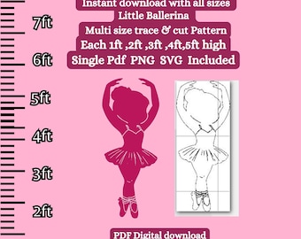 Life size Little girl ballerina cut out pattern PDF template silhouette ,Printable tracing Cut, digital wall Stencil, ballet door hanger