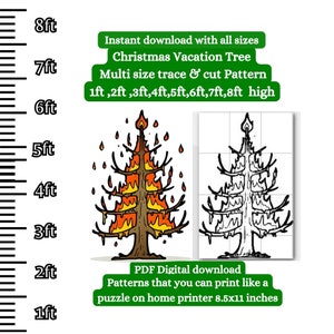 Patrón de plantilla de árbol de Navidad gigante en llamas de 5 pies, 6 pies, 7 pies y 8 pies, plantilla para imprimir y cortar en formato PDF, silueta navideña, bosque, zarza ardiente