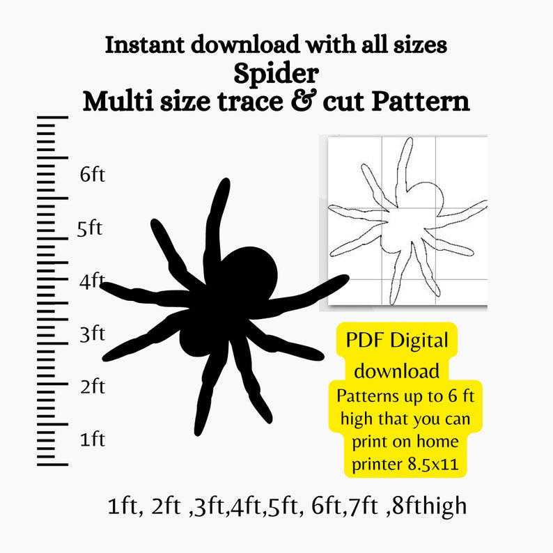 Creative Spider Ruler Giant Spider, Halloween Silhouette Template, Yard Art Pdf Pattern , 7ft ...