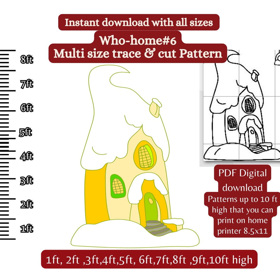 B3 Whoville Home Silhouette, Print Trace and Cut Stencil Pattern , Yard ...