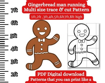 life size gingerbread man running, pattern PDF template ,Printable trace and Cut, Christmas silhouette Template, Stencils, Christmas yard