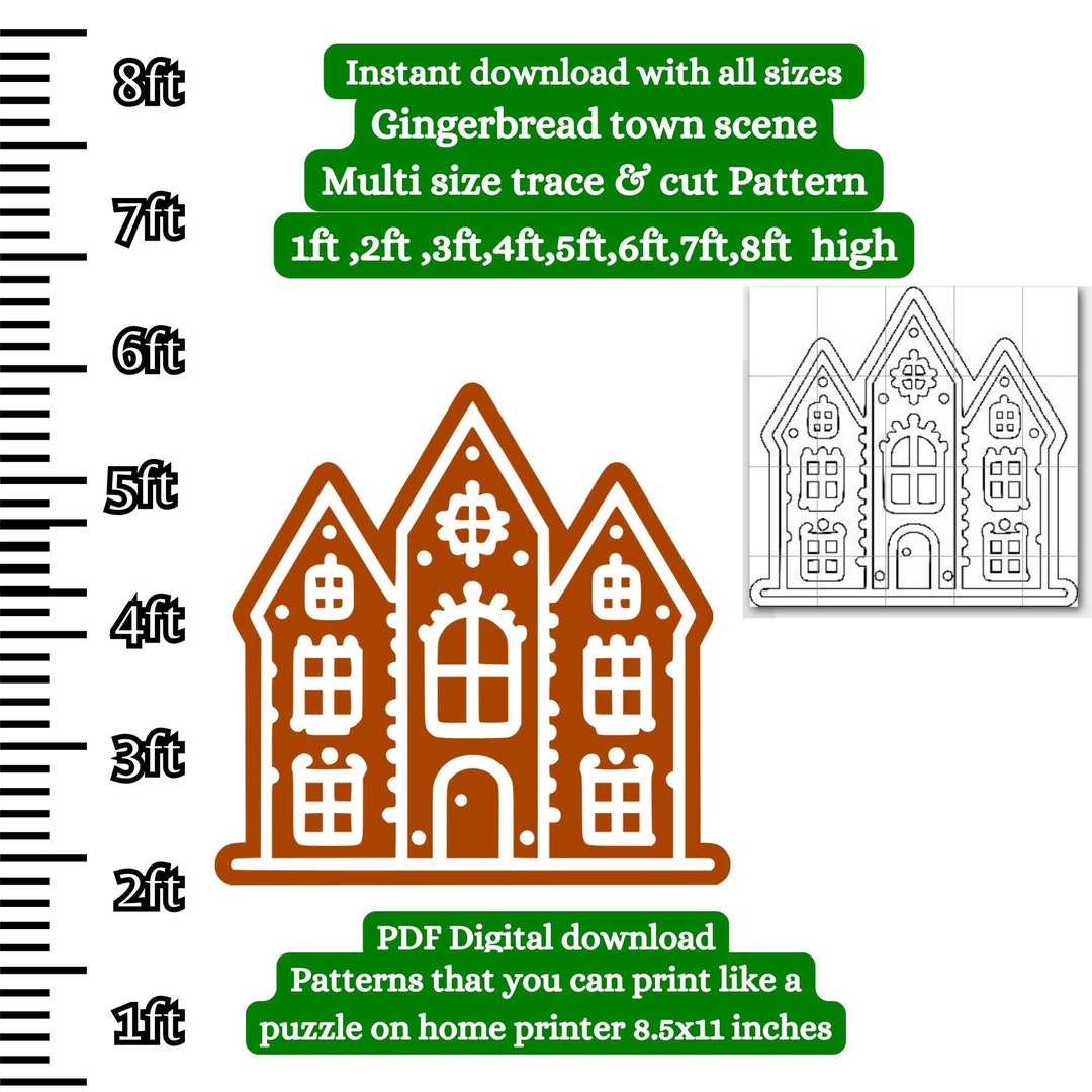 1ft 8ft Gingerbread House Template Pattern PDF printable Trace and Cut