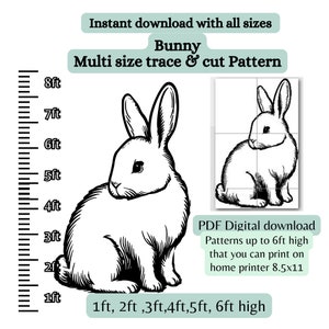 かわいいイースターバニーの PDF テンプレート、印刷可能なトレースとカット、イースター サイン ステンシル ラビット パターン、木製切り抜き、木工パターンのアウトライン