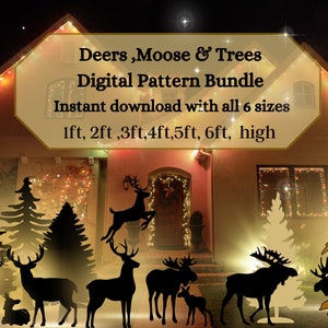 Mix & match Yard art pattern bundle,Reindeer,tree, moose PDF template ,Printable trace and Cut, large digital Stencils, Christmas lawn