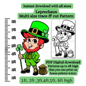 Modelo de padrão de arte de quintal de duende, estêncil digital de impressão, rastreamento e corte, pdf, marcenaria de silhueta de natal, arte de quintal do dia de São Patrício