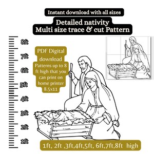1ft to 8ft Mary & Joseph Nativity scene display, Christmas silhouette template, yard art pdf, printable woodworking pattern, diy yard art