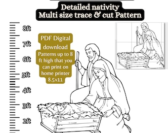 1 ft bis 8 ft Mary & Joseph Krippe Display, Weihnachten Silhouette Vorlage, Yard Art PDF, druckbare Holzbearbeitungsmuster, DIY-Yard-Art