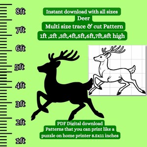 life size 1-8ft Reindeer silhouette Template Printable trace and Cut Christmas Silhouette Decor Stencils.PDF woodworking pattern yard cutout