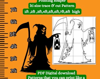 1ft-8ft Life size Halloween Reaper graveyard silhouette template,  woodworking pattern, halloween Scene window silhouette pattern,  decal