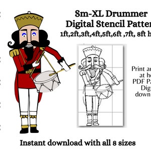 4 foot 5ft 6ft 7ft 8ft Giant Nutcracker Drummer Stencil pattern, pdf print & cut template, Christmas silhouette,ballet ,theatre stage prop